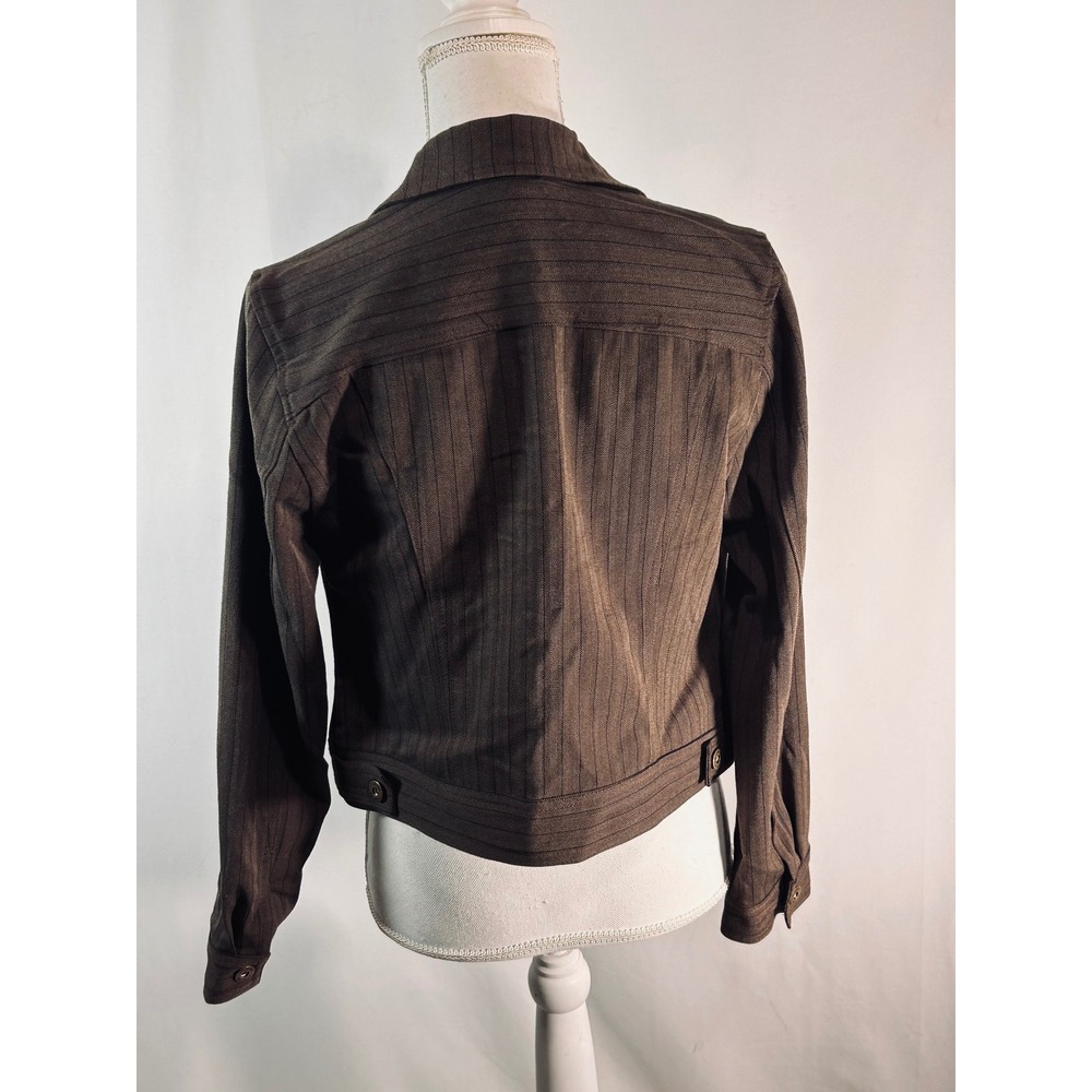 Rafaella Womens Brown Herringbone Pinstripe Button Front Jacket Blazer Brown - Picture 8 of 11